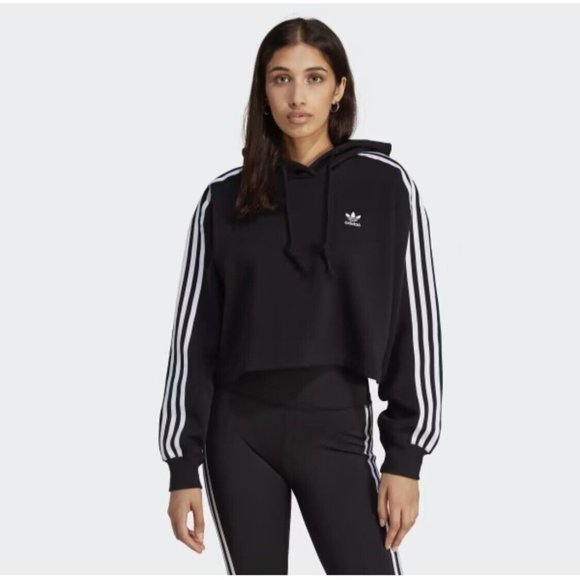 adidas Tops - Adidas ADICOLOR CLASSICS CROP HOODIE M Black White Originals Cropped Trefoil